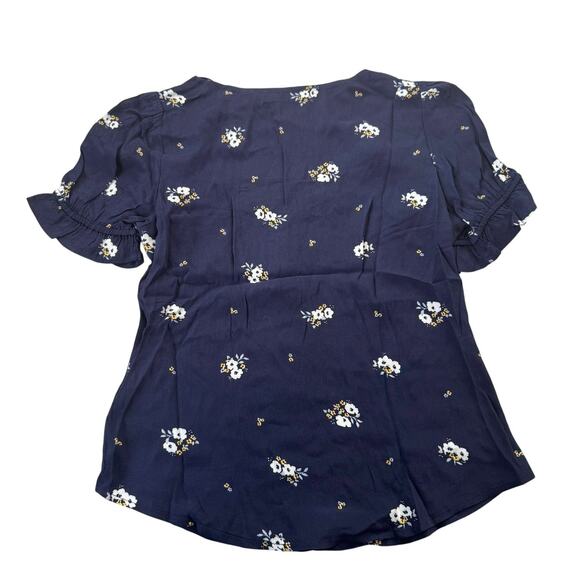 Elodie Women's Size XS Navy Blue Floral Puff Sleeve Button Up Blouse Top NWT - Picture 3 of 9